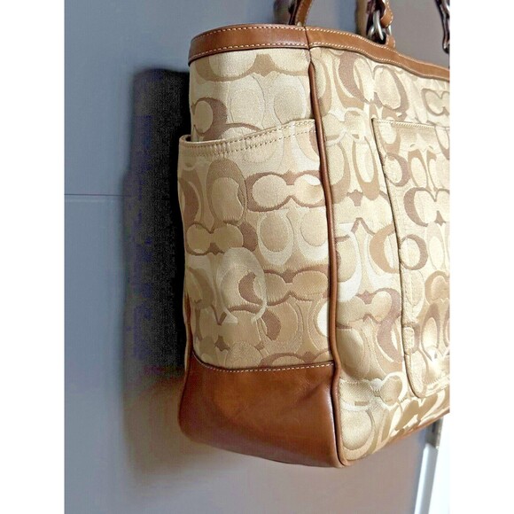 Coach Signature Canvas Leather Brown XL Diaper Bag Shoulder Weekend Work Tote - Picture 8 of 11